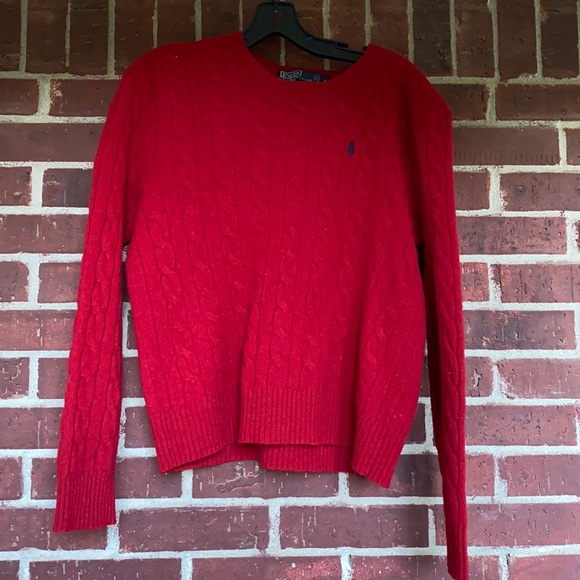 100% Lamb Wool Polo Ralph Lauren Women Large Red Sweater - Picture 1 of 4